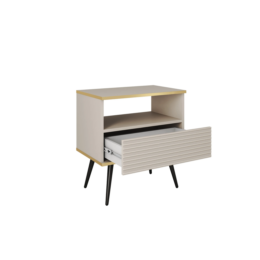 Szafka nocna Elisse 54cm - beżowa, ryflowany front, czarne nóżki