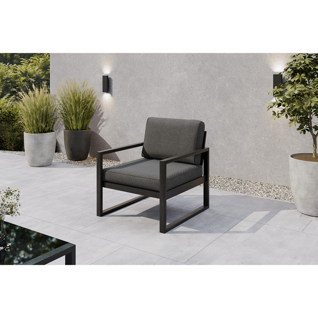 Fotel ogrodowy nowoczesny grafit + szare poduszki  – wygoda i styl