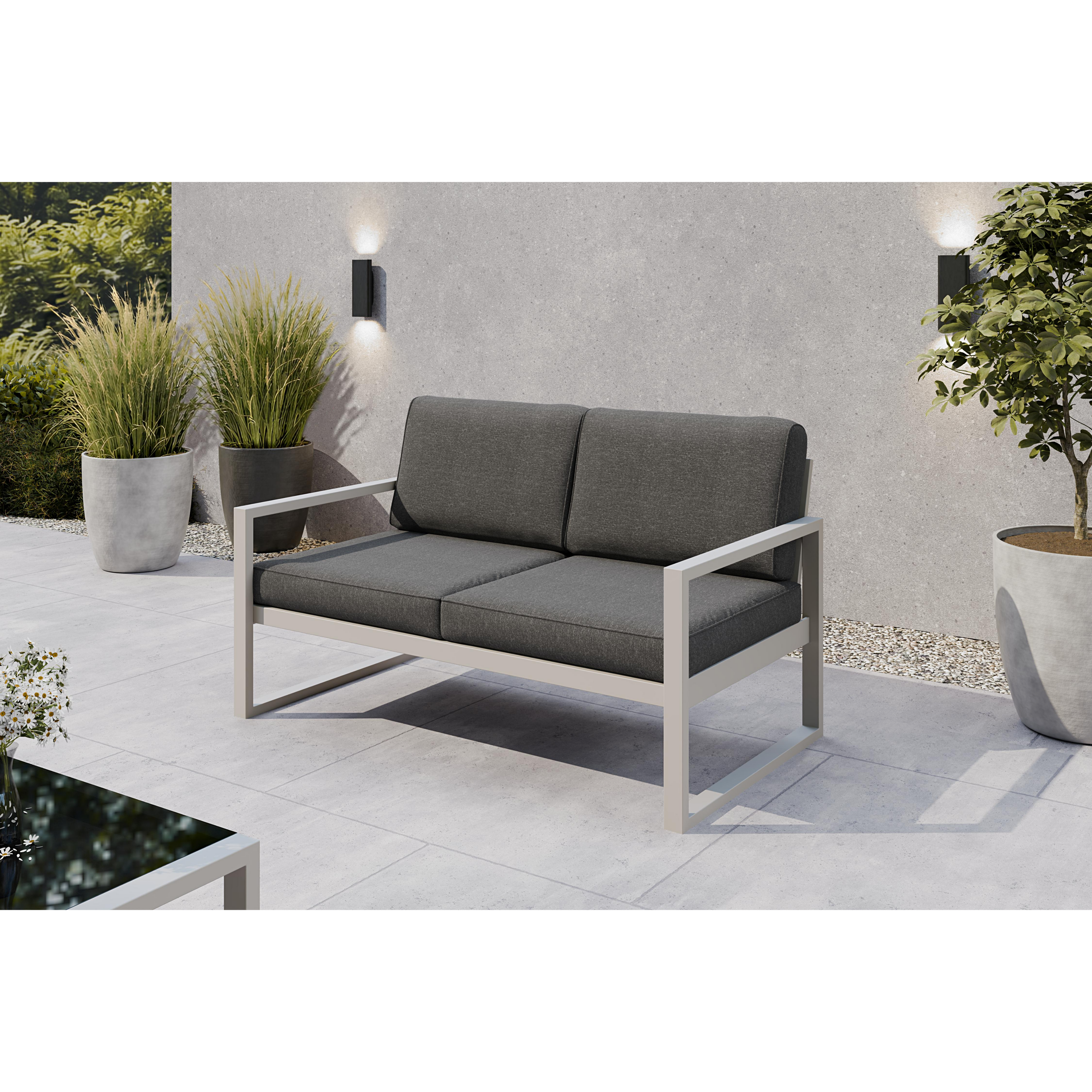 Sofa ogrodowa 2-osobowa kaszmirowy stelaż + grafitowe poduszki