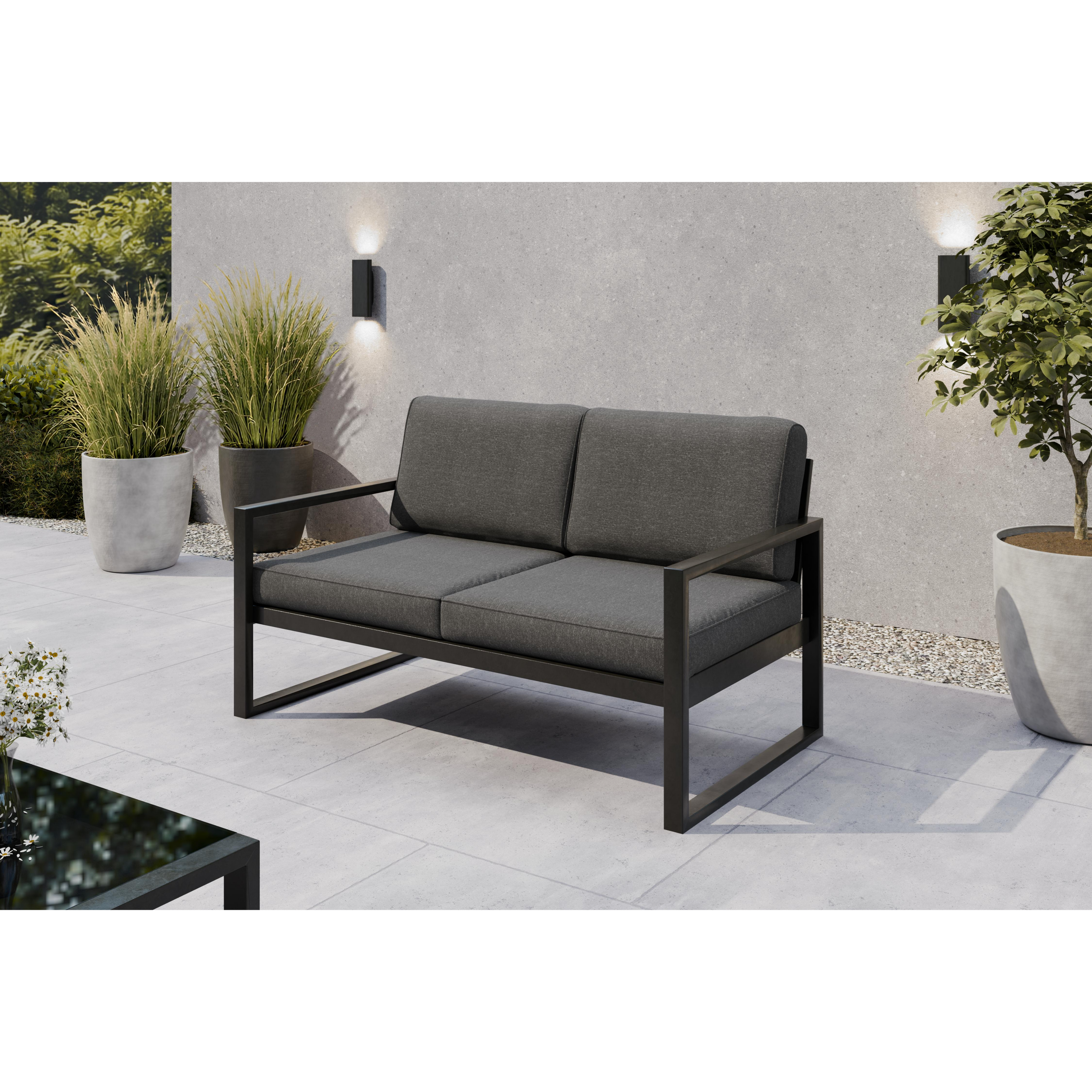 Sofa ogrodowa 2-osobowa grafit + szare poduszki – komfort dla dwojga