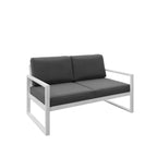 Sofa ogrodowa 2-osobowa biały stelaż + grafitowe poduszki