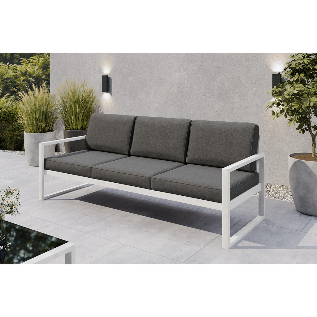 Sofa ogrodowa 3-osobowa biały stelaż + grafitowe poduszki