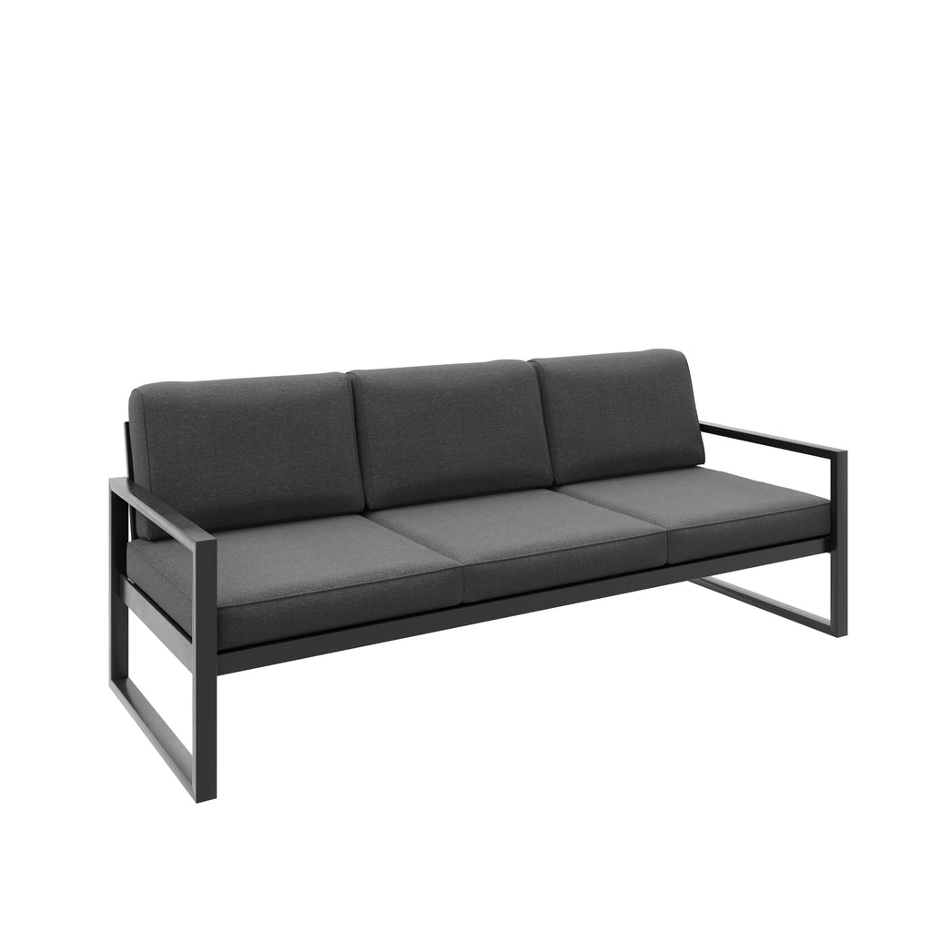 Sofa ogrodowa 3-osobowa grafit + szare poduszki – przestrzeń dla całej rodziny