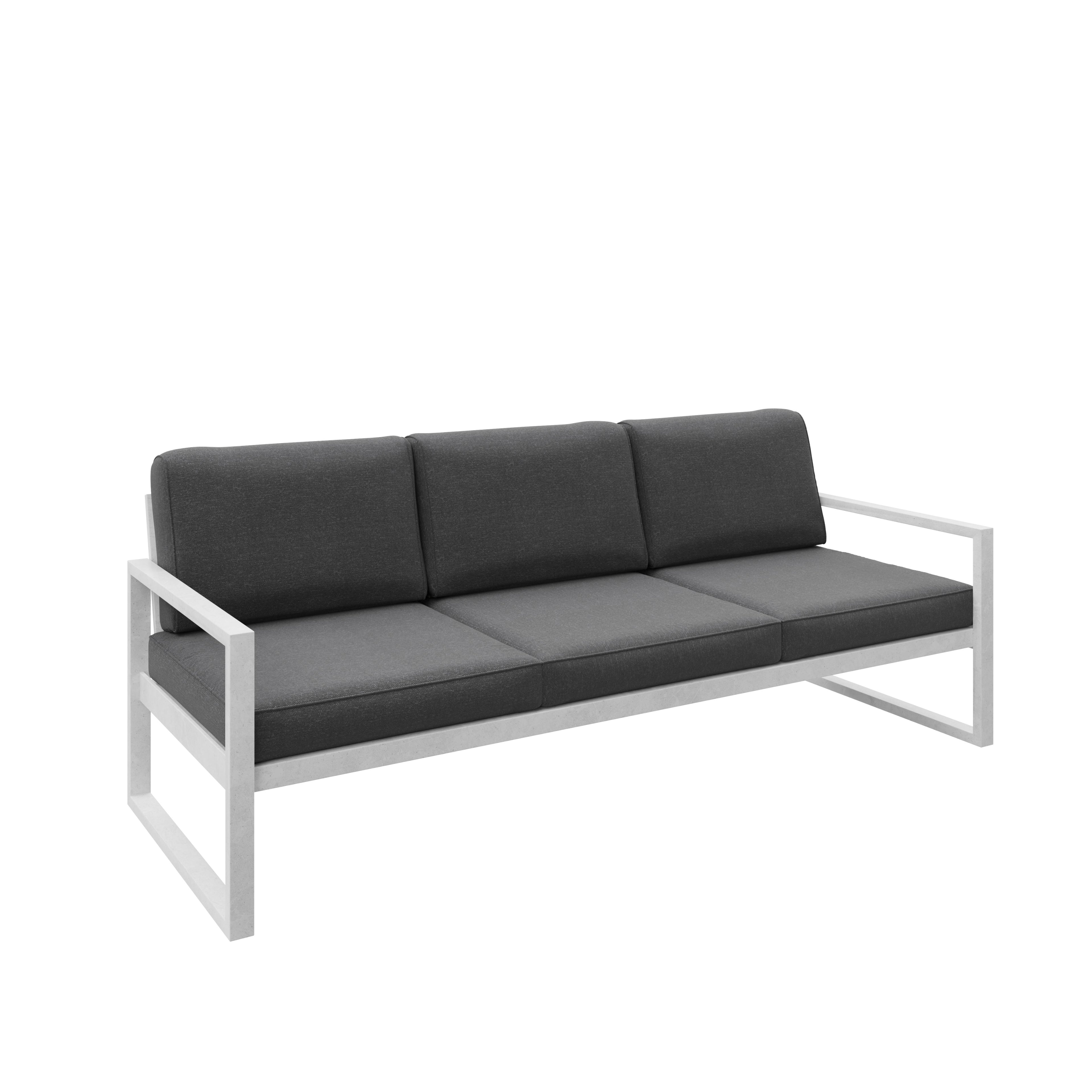 Zestaw mebli ogrodowych biały stelaż + grafitowe poduszki – sofa 3-osobowa + sofa 2-osobowa + fotel + stolik