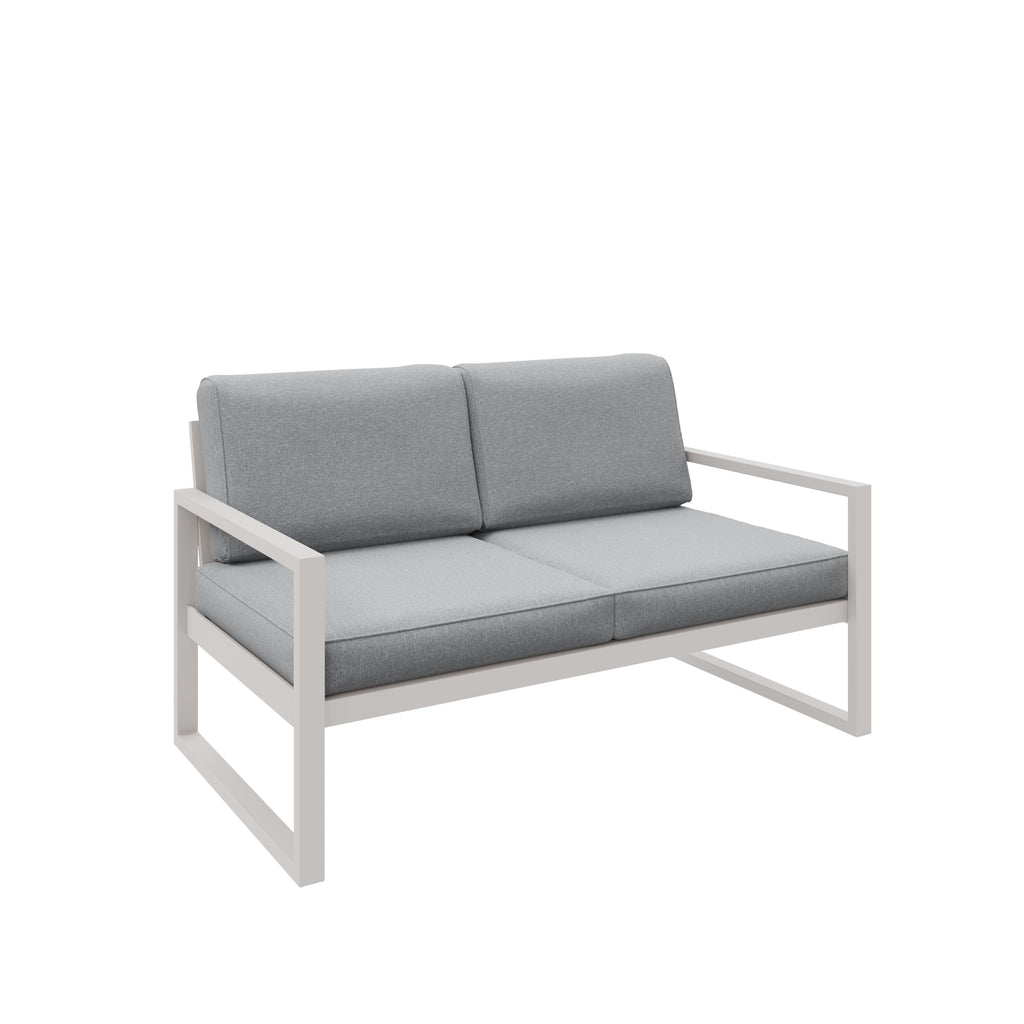 Sofa ogrodowa 2-osobowa kaszmirowy stelaż + jasno szare poduszki