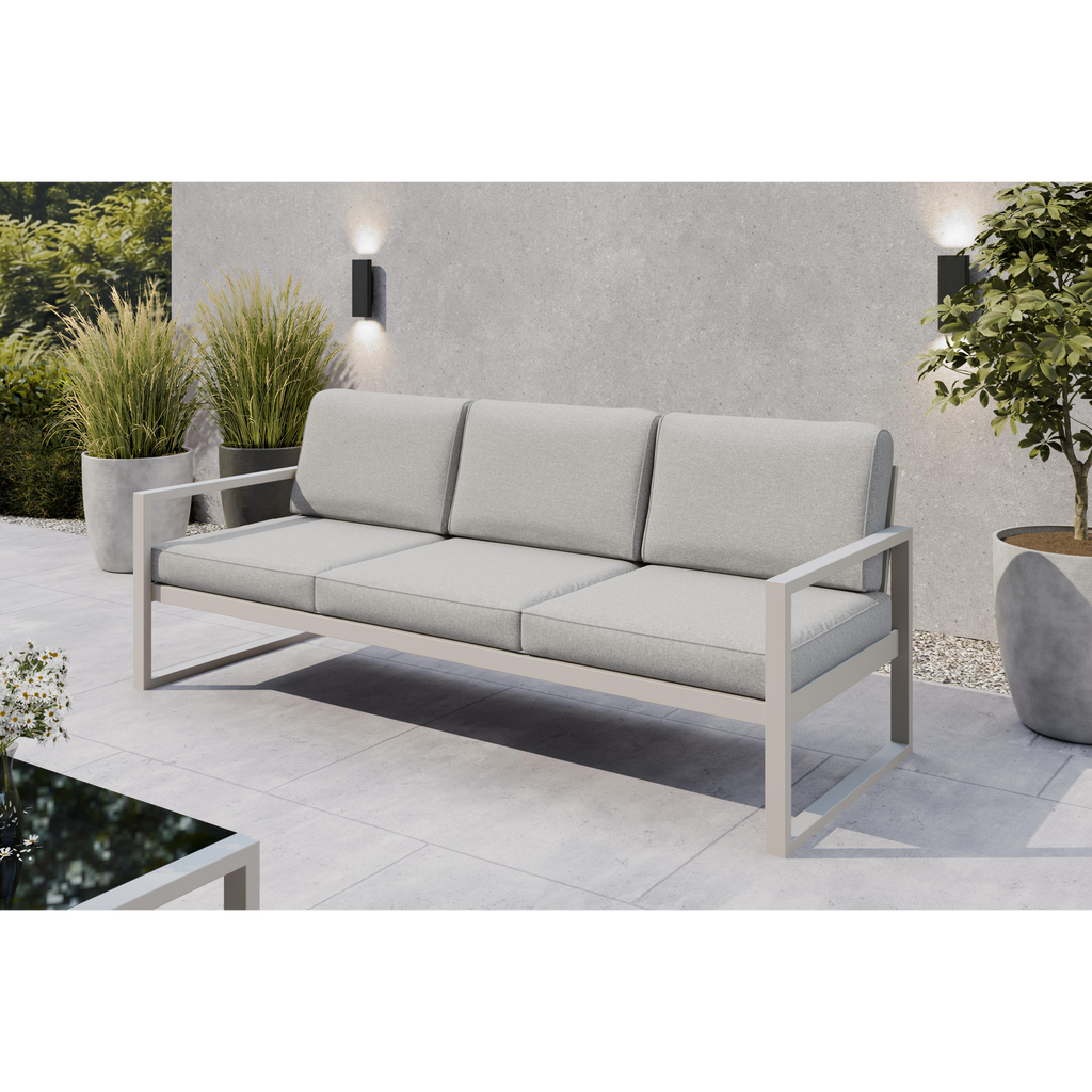 Zestaw mebli ogrodowych kaszmirowy stelaż + jasno szare poduszki – sofa 3-osobowa + sofa 2-osobowa + fotel + stolik