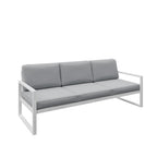 Sofa ogrodowa 3-osobowa biały stelaż + jasnoszare poduszki