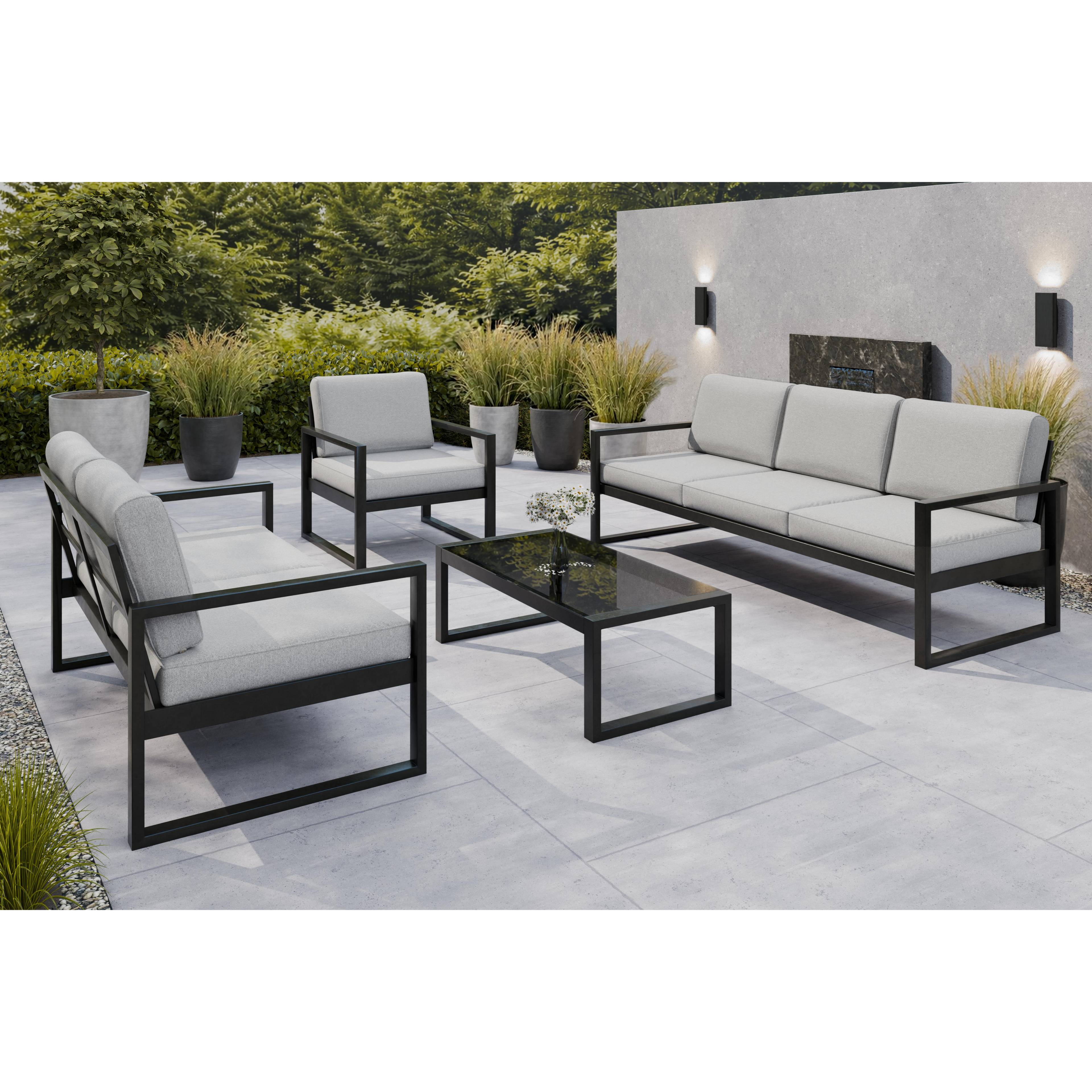 Zestaw mebli ogrodowych – sofa 3-osobowa + sofa 2-osobowa + fotel + stolik