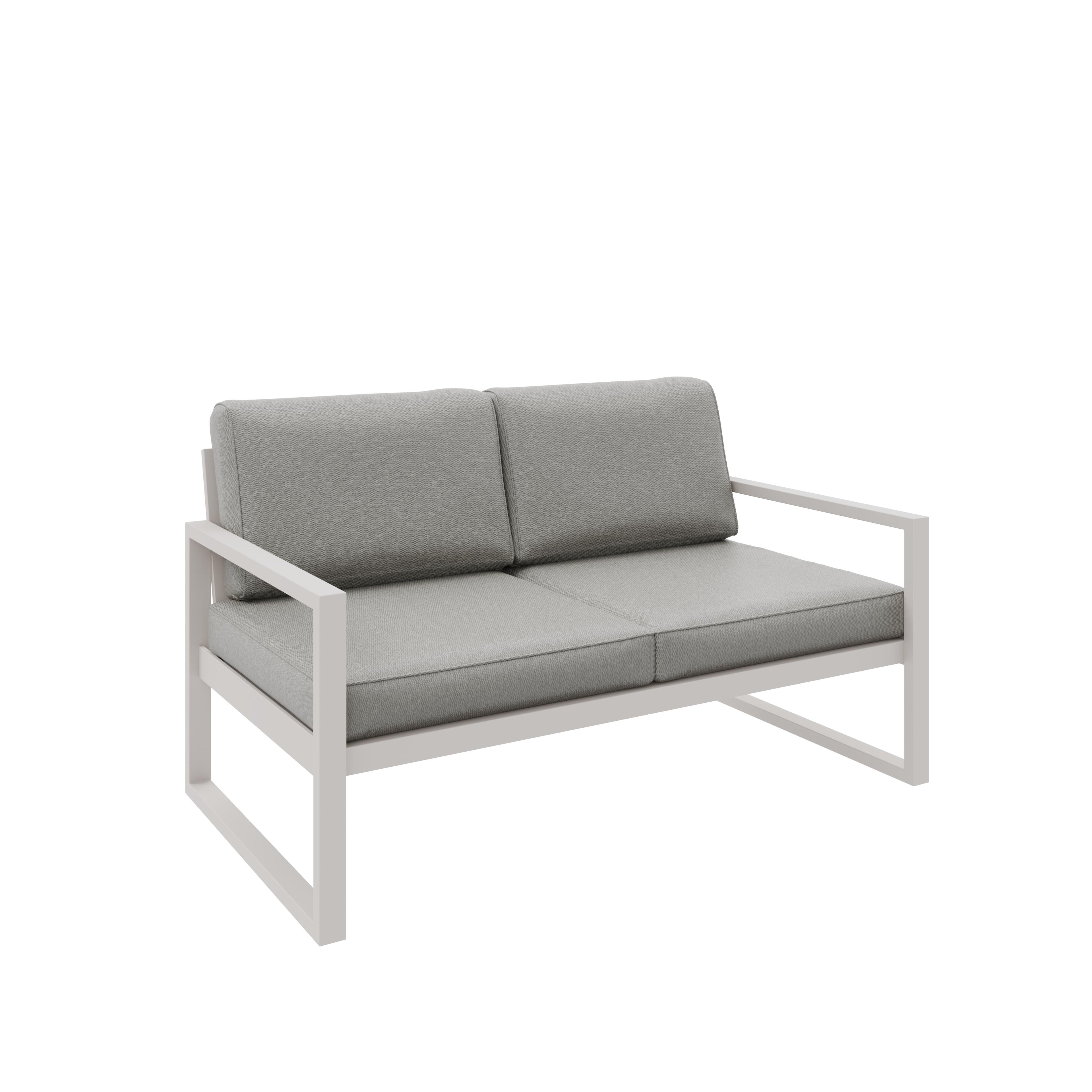 Zestaw mebli ogrodowych kaszmirowy stelaż + szare poduszki – sofa 3-osobowa + sofa 2-osobowa + fotel + stolik