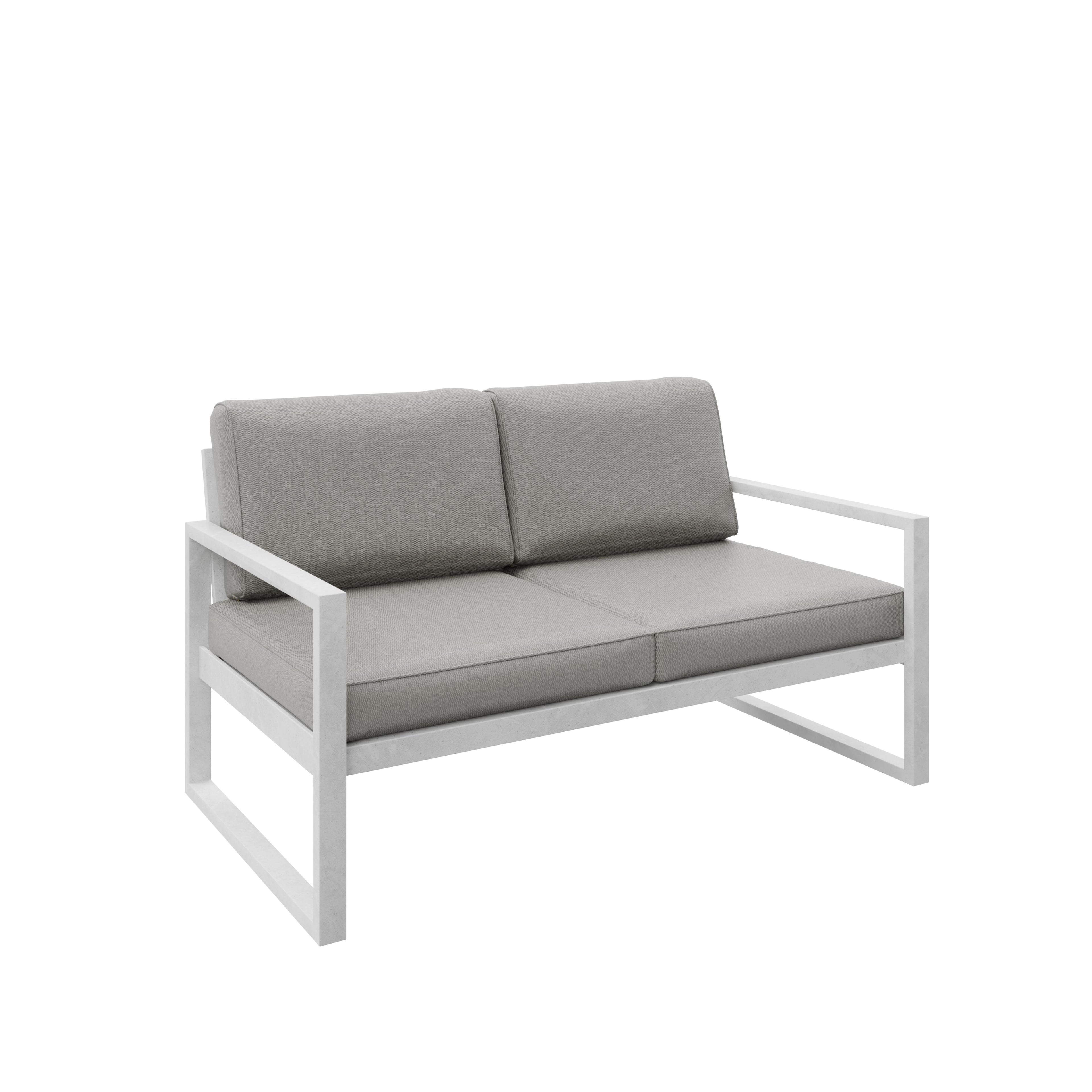 Sofa ogrodowa 2-osobowa biały stelaż + szare poduszki