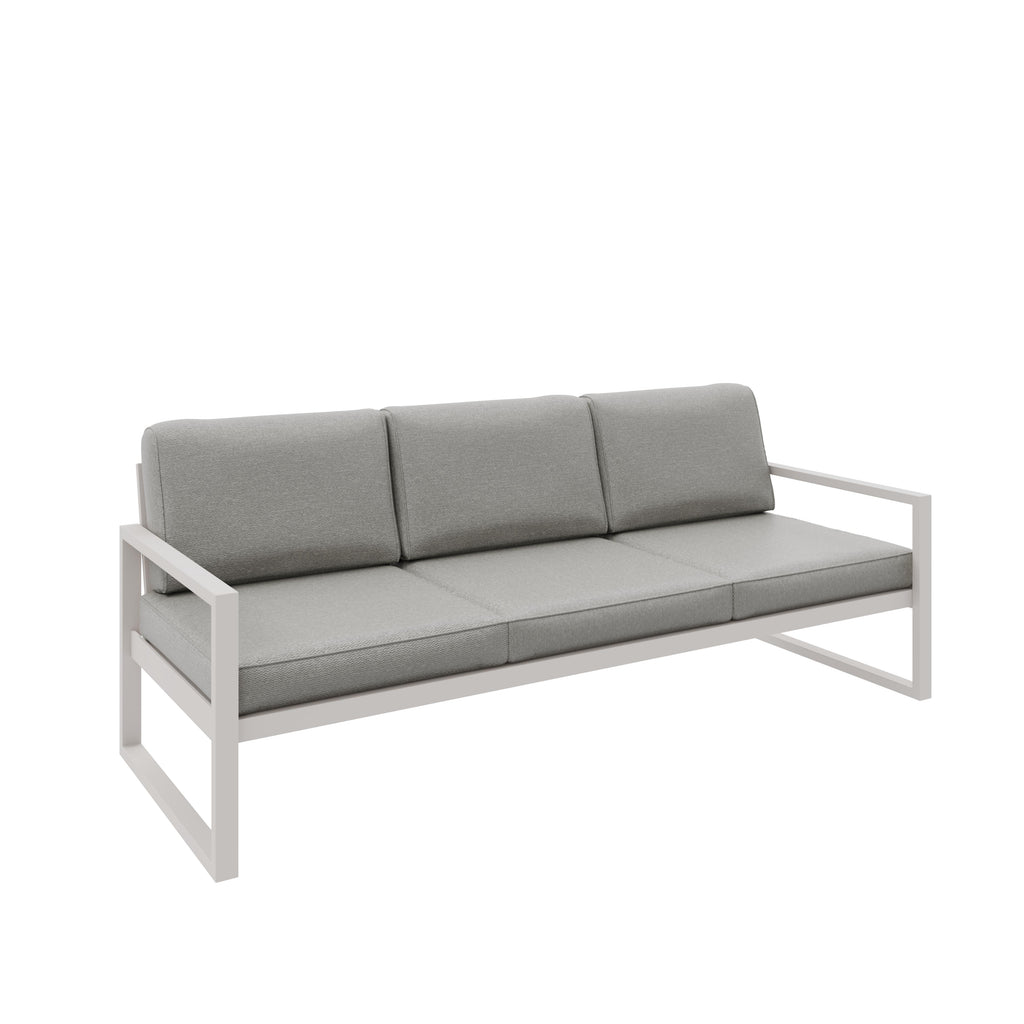 Zestaw mebli ogrodowych kaszmirowy stelaż + szare poduszki – sofa 3-osobowa + sofa 2-osobowa + fotel + stolik