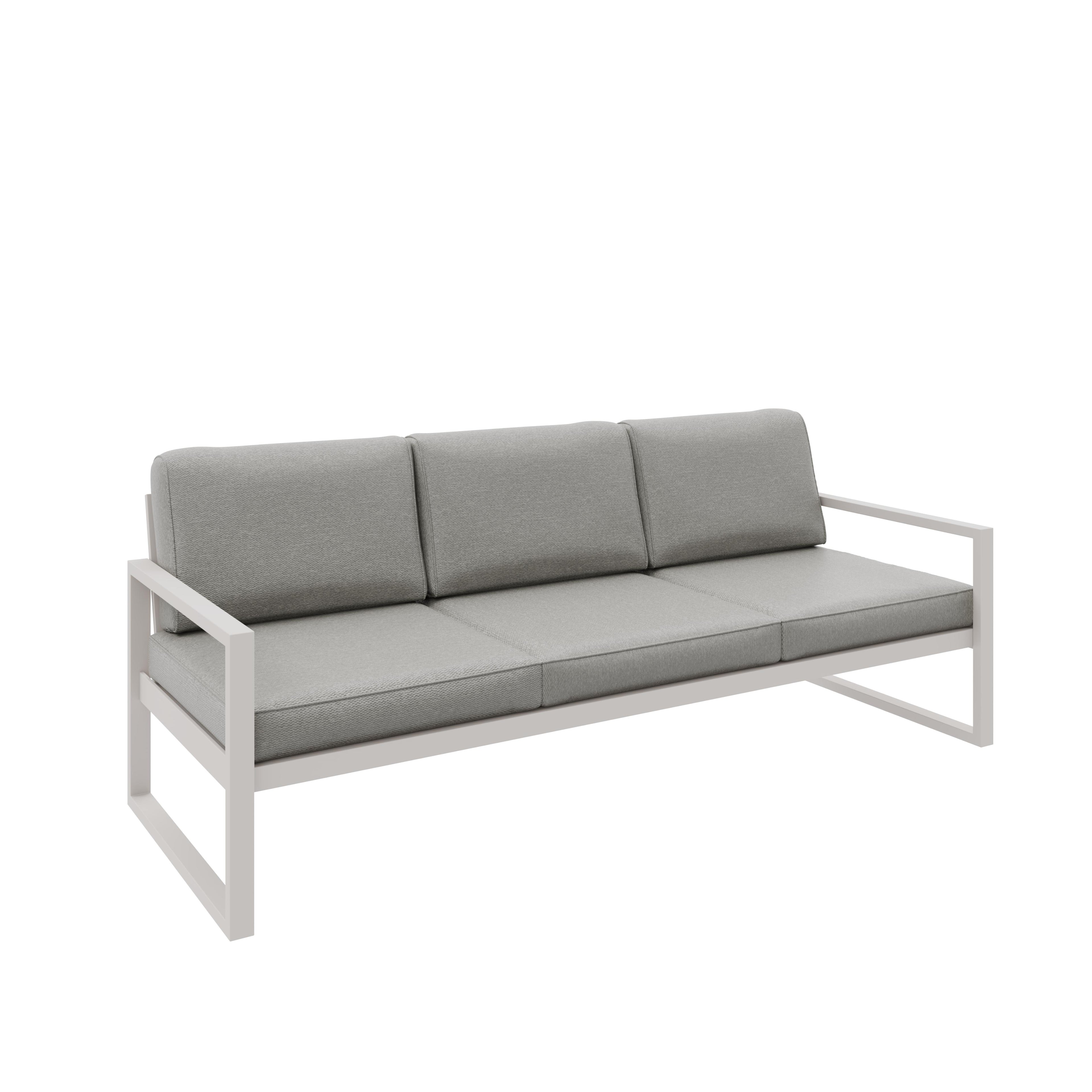 Zestaw mebli ogrodowych kaszmirowy stelaż + szare poduszki – sofa 3-osobowa + sofa 2-osobowa + fotel + stolik