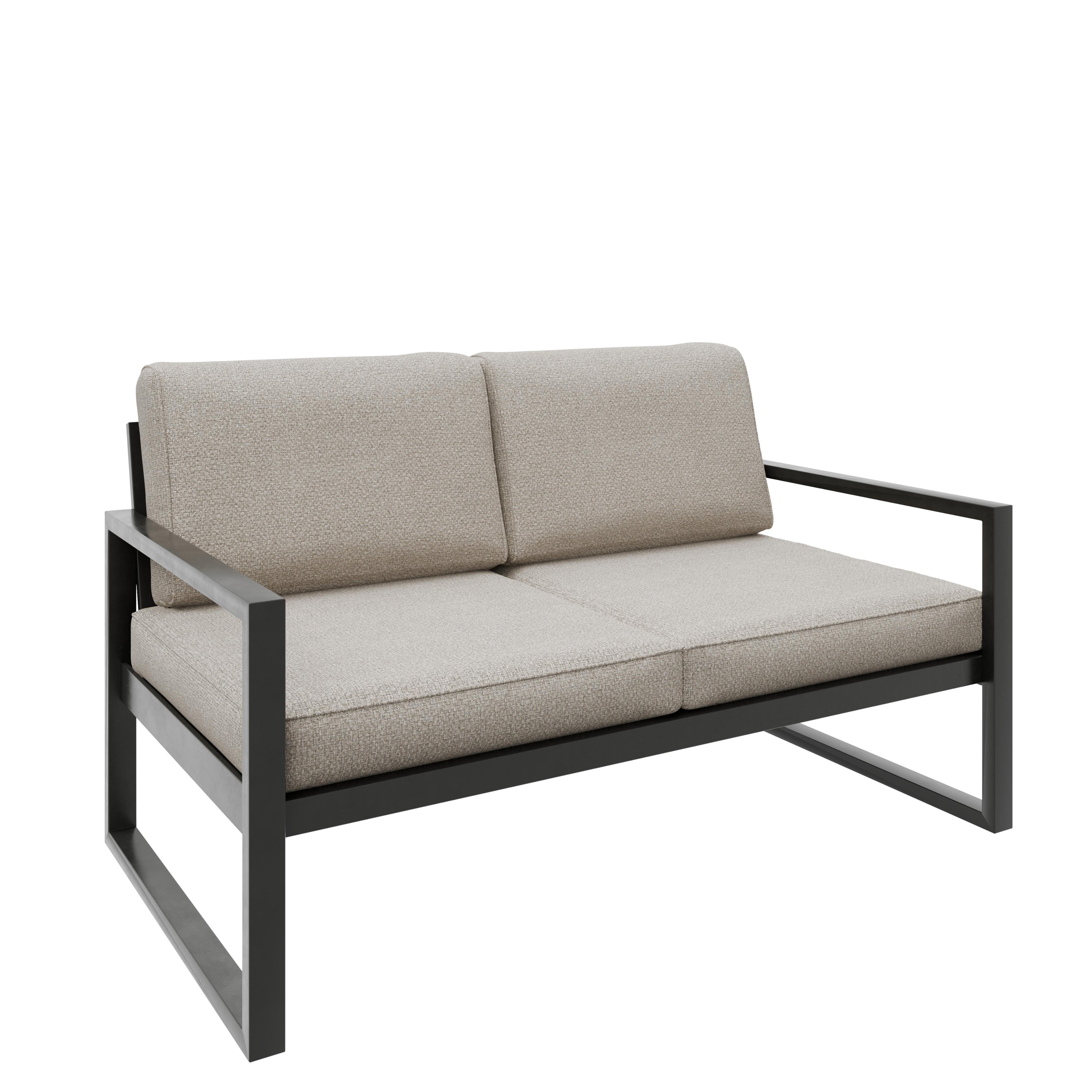 Zestaw mebli ogrodowych czarny stelaż + kaszmirowe poduszki – sofa 3-osobowa + sofa 2-osobowa + fotel + stolik