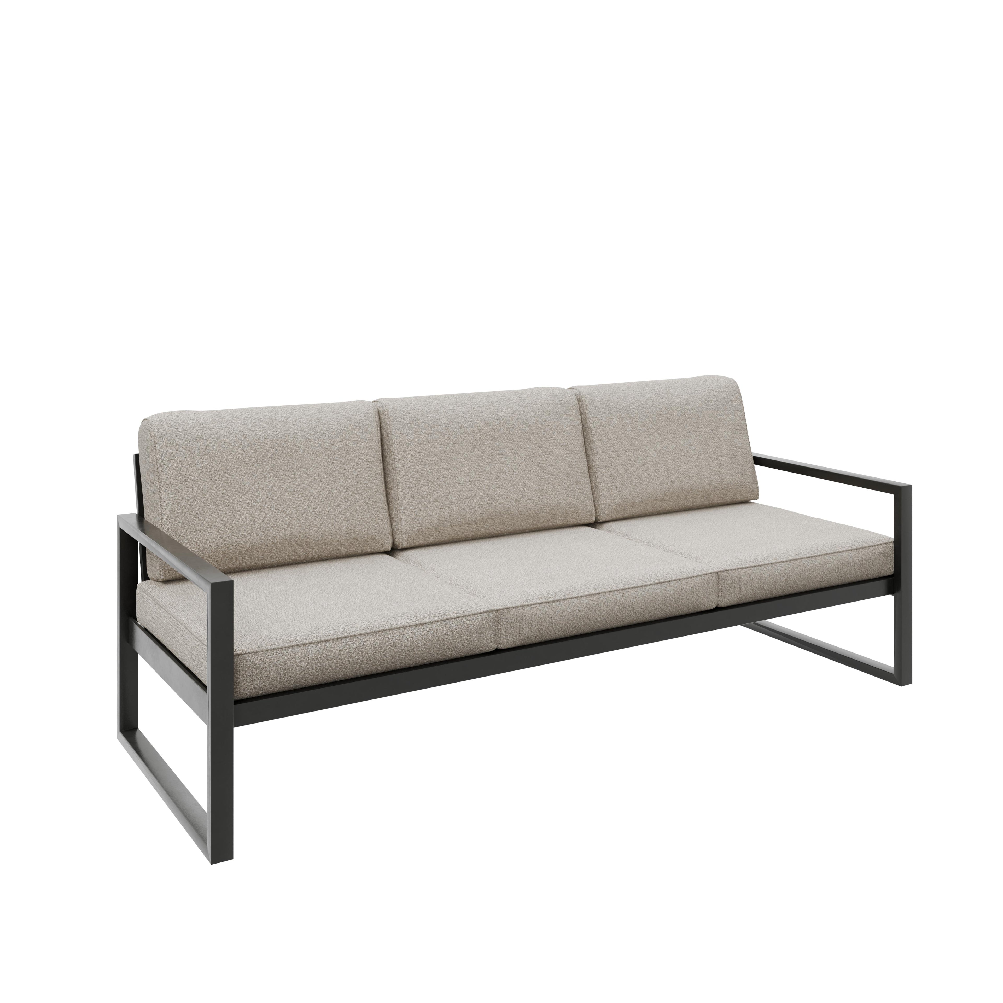 Zestaw mebli ogrodowych czarny stelaż + kaszmirowe poduszki – sofa 3-osobowa + sofa 2-osobowa + fotel + stolik