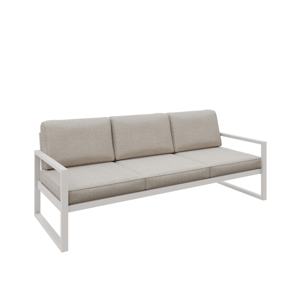 Sofa ogrodowa 3-osobowa kaszmirowy stelaż + beżowe poduszki