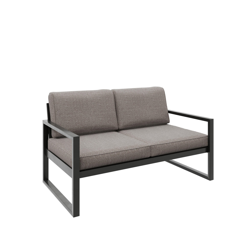Sofa ogrodowa 2-osobowa czarny stelaż + kaszmirowe poduszki