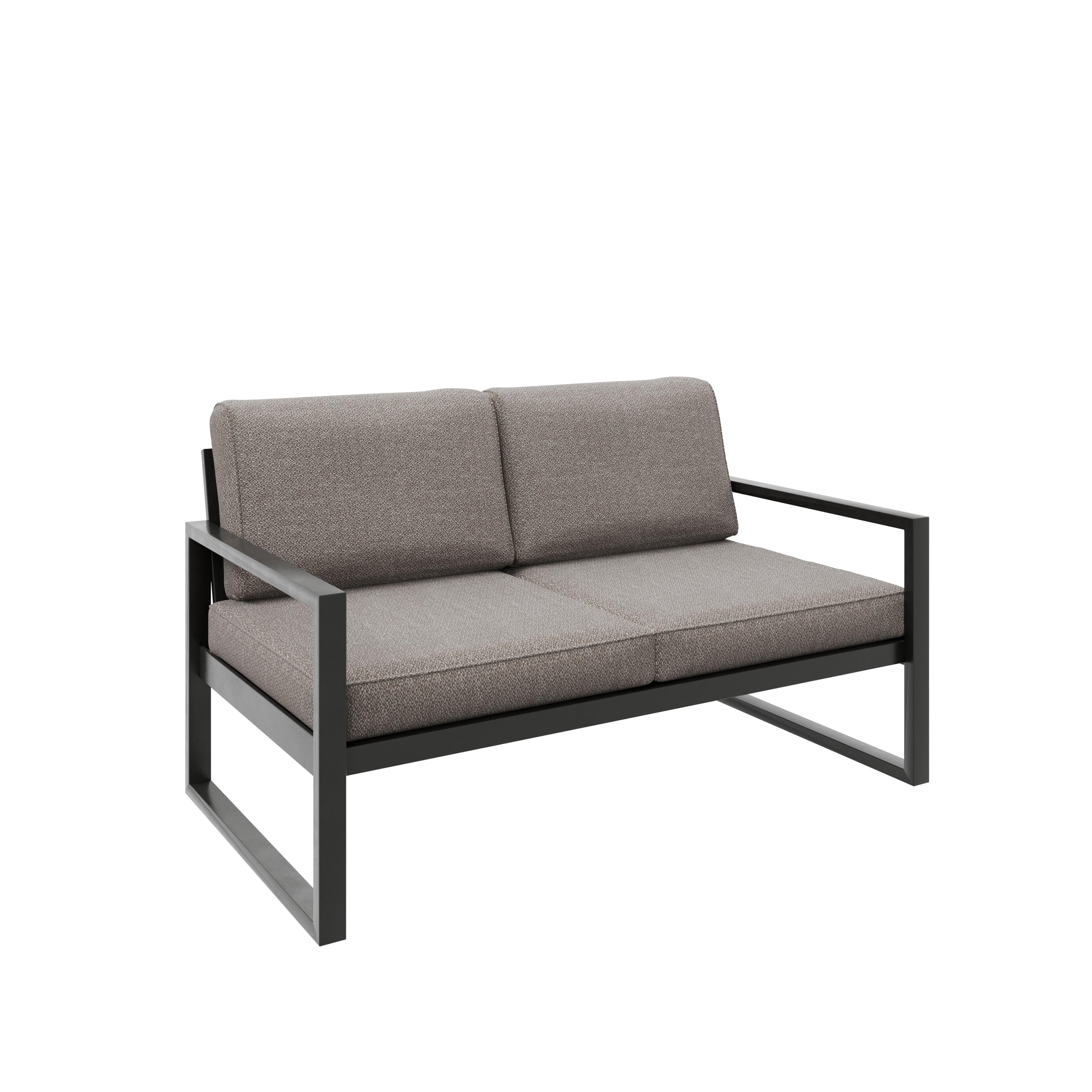 Sofa ogrodowa 2-osobowa czarny stelaż + kaszmirowe poduszki