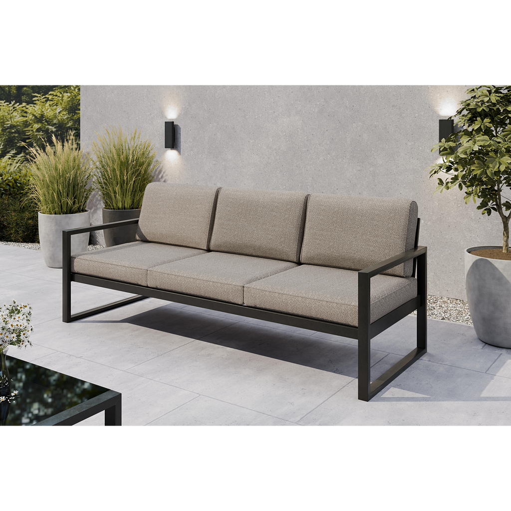 Sofa ogrodowa 3-osobowa czarny stelaż + kaszmirowe poduszki