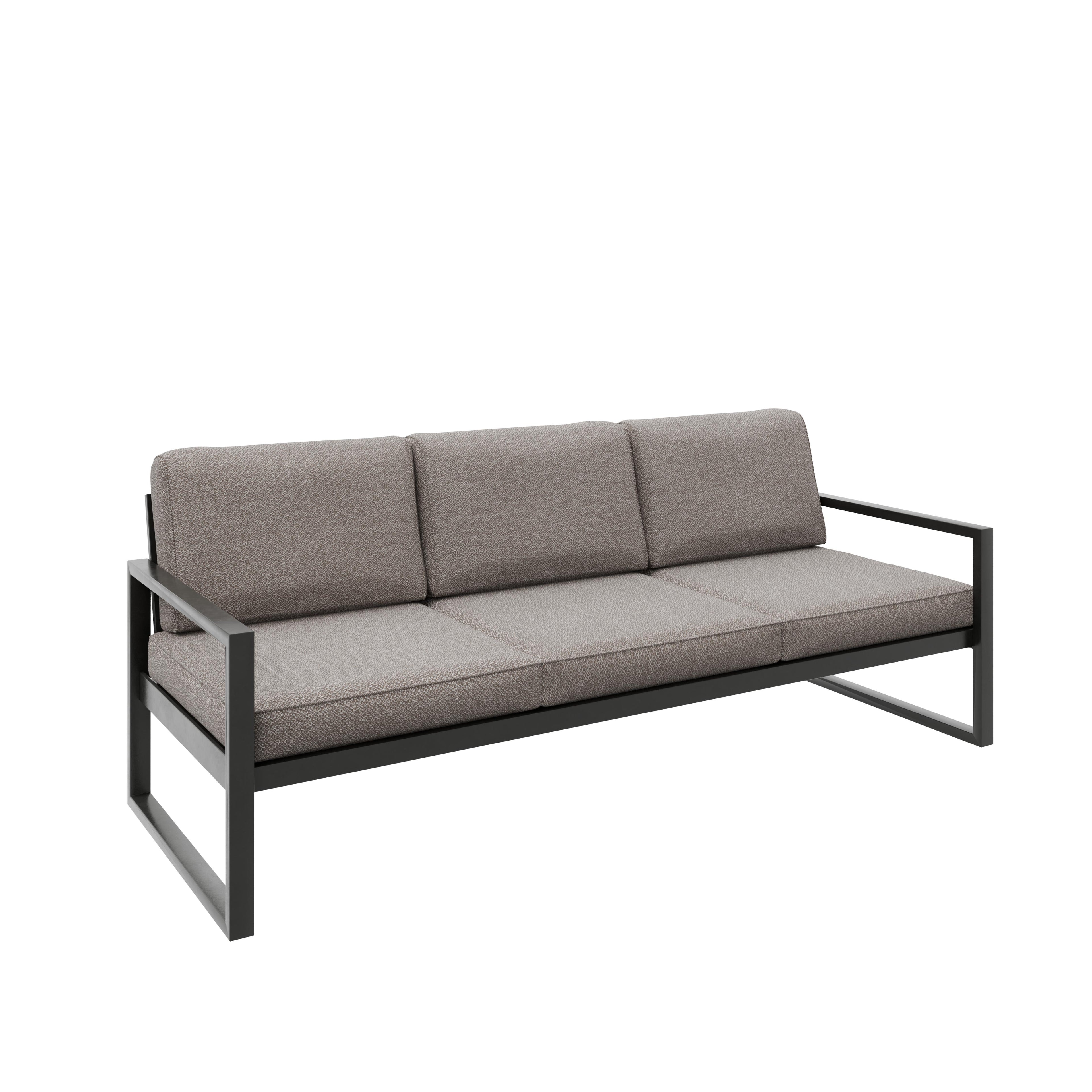 Sofa ogrodowa 3-osobowa czarny stelaż + kaszmirowe poduszki