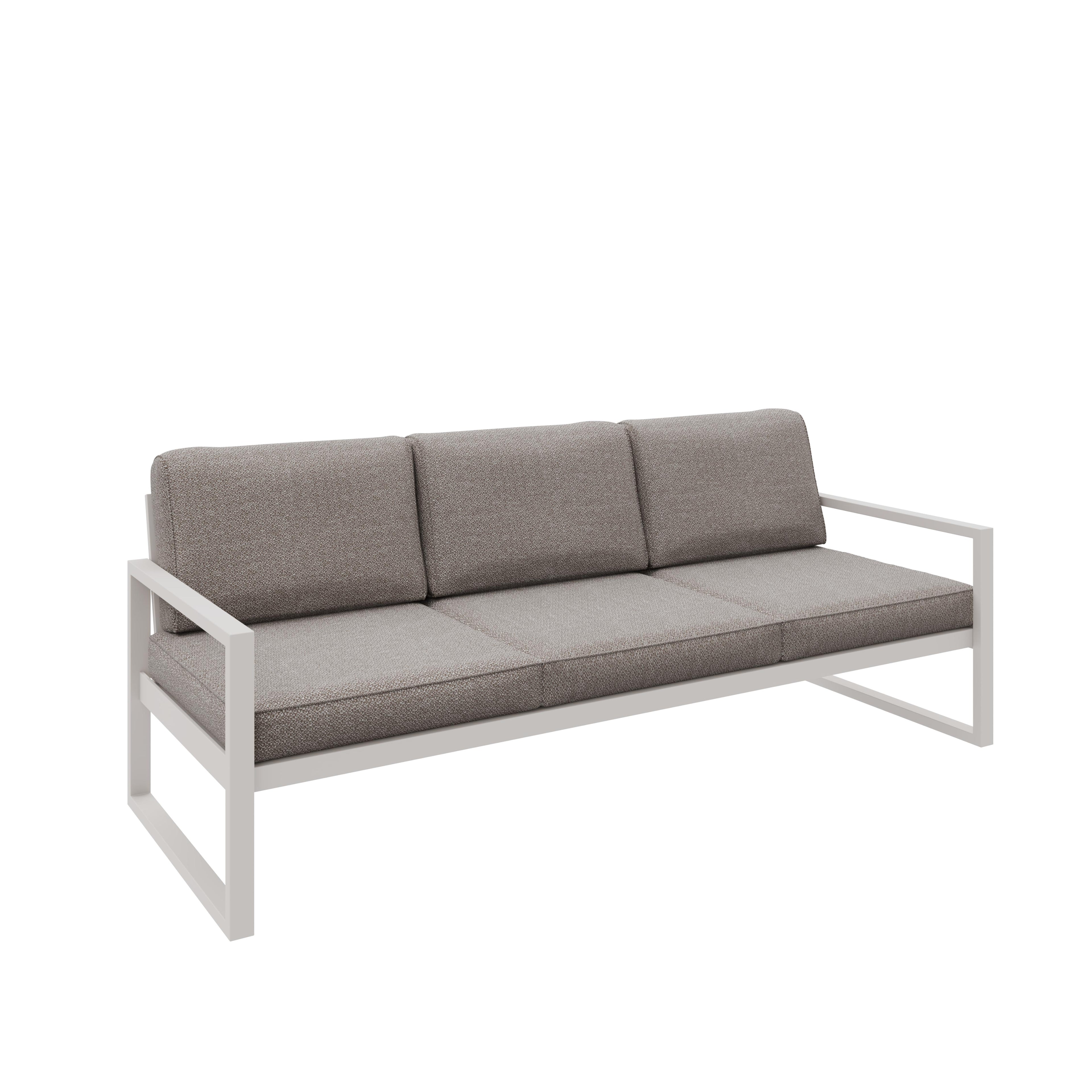 Zestaw mebli ogrodowych kaszmirowy stelaż + ciemno beżowe poduszki – sofa 3-osobowa + sofa 2-osobowa + fotel + stolik