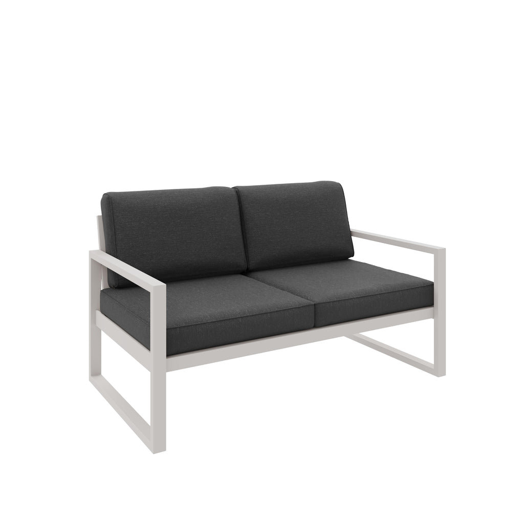 Zestaw mebli ogrodowych kaszmirowy stelaż + czarne poduszki – sofa 3-osobowa + sofa 2-osobowa + fotel + stolik