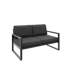 Zestaw mebli ogrodowych czarny stelaż + czarne poduszki – sofa 3-osobowa + sofa 2-osobowa + fotel + stolik