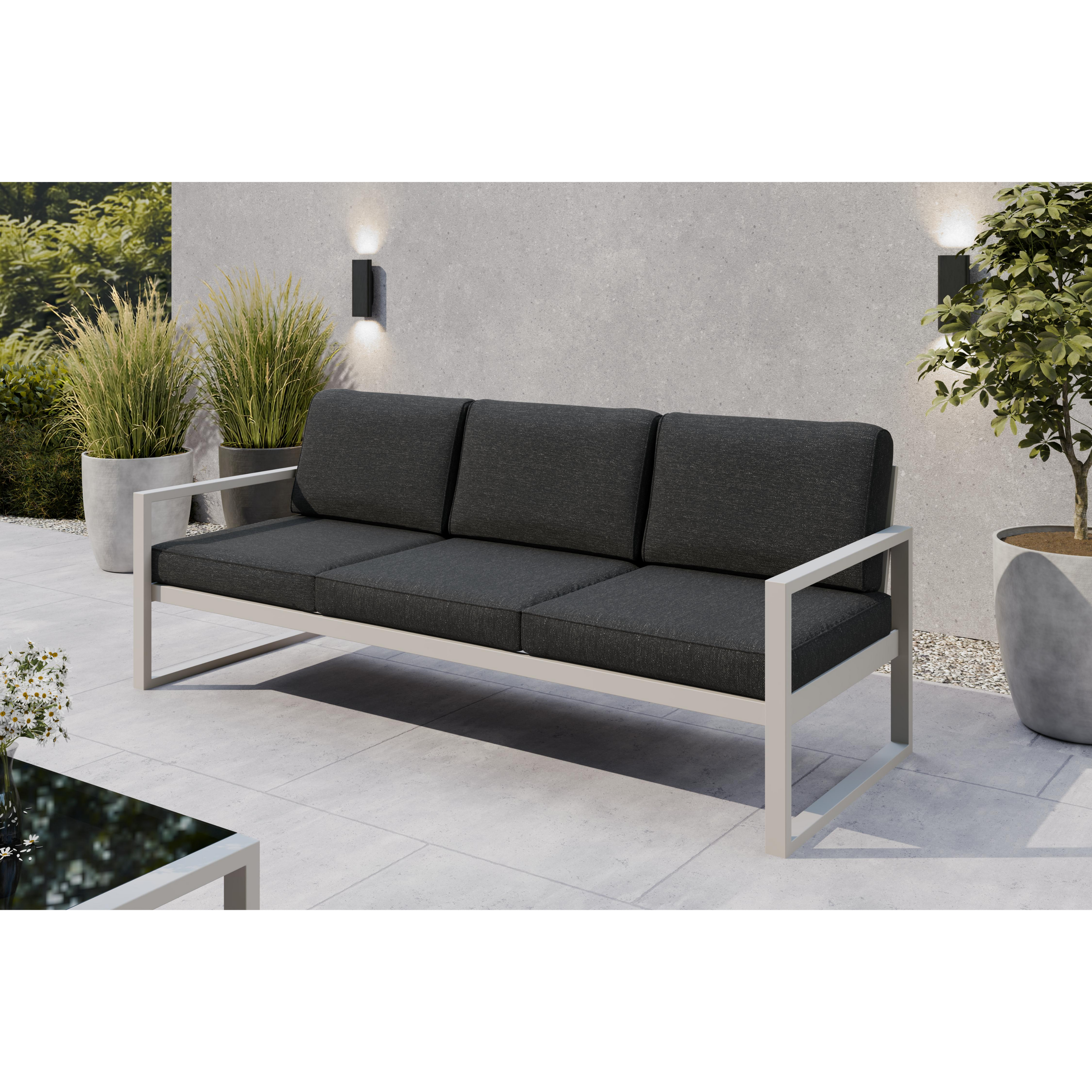Sofa ogrodowa 3-osobowa kaszmirowy stelaż + czarne poduszki