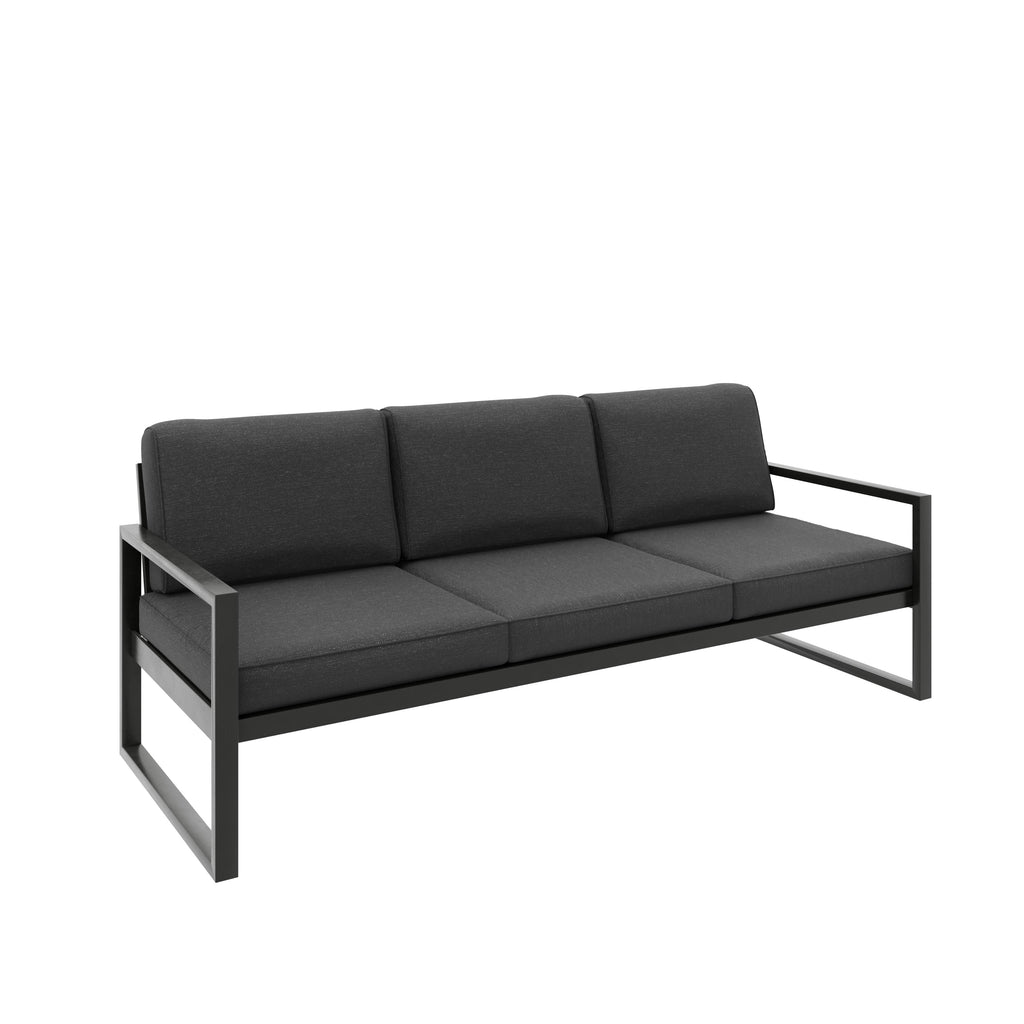Sofa ogrodowa 3-osobowa czarny stelaż + czarne poduszki