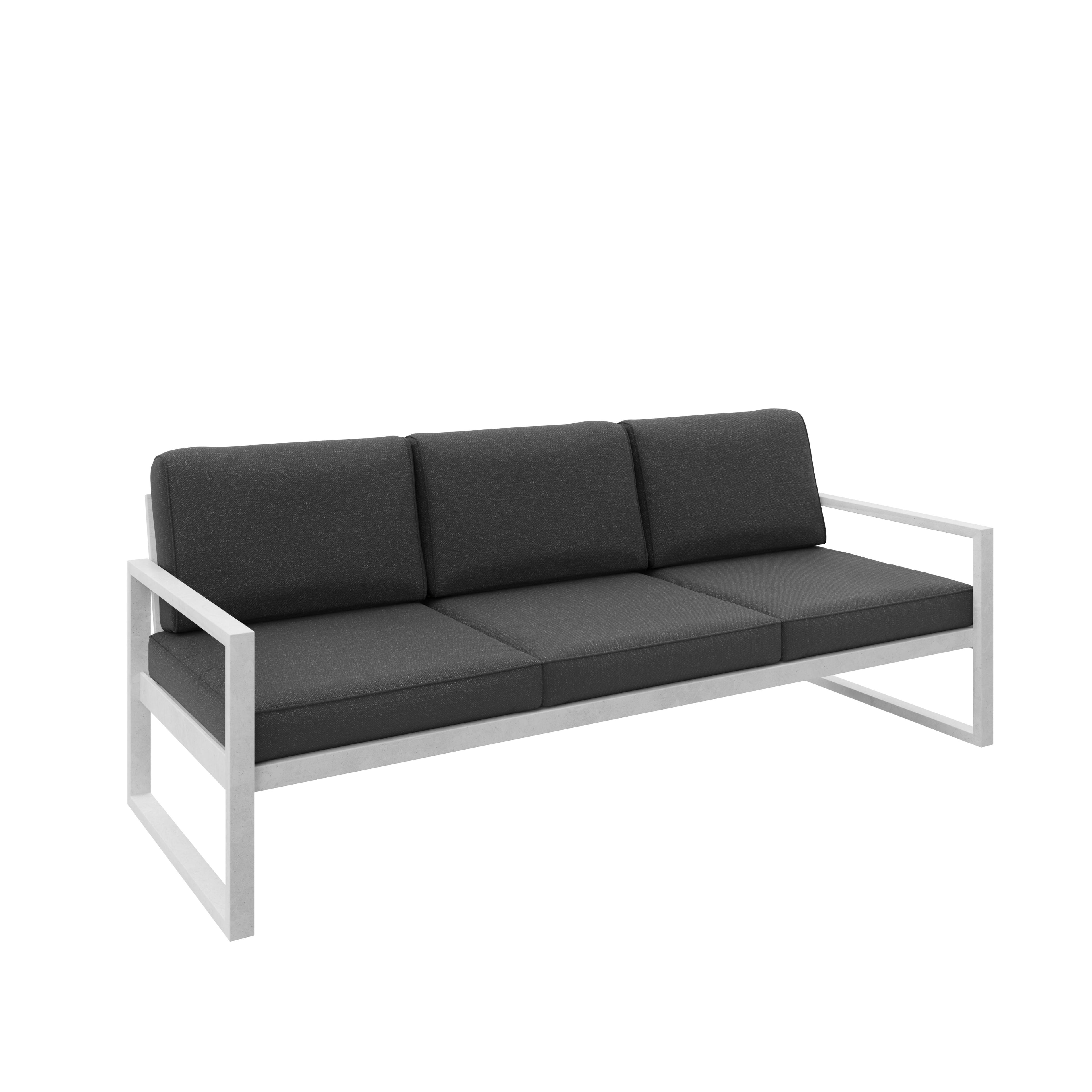 Sofa ogrodowa 3-osobowa biały stelaż + czarne poduszki