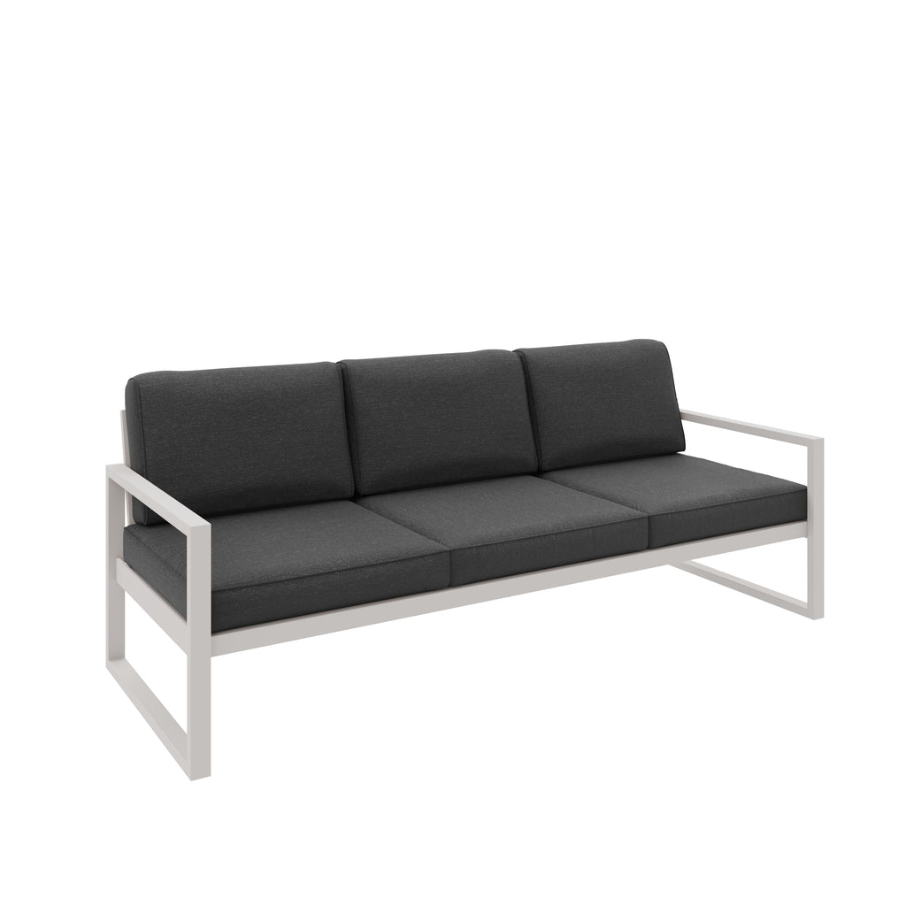 Sofa ogrodowa 3-osobowa kaszmirowy stelaż + czarne poduszki