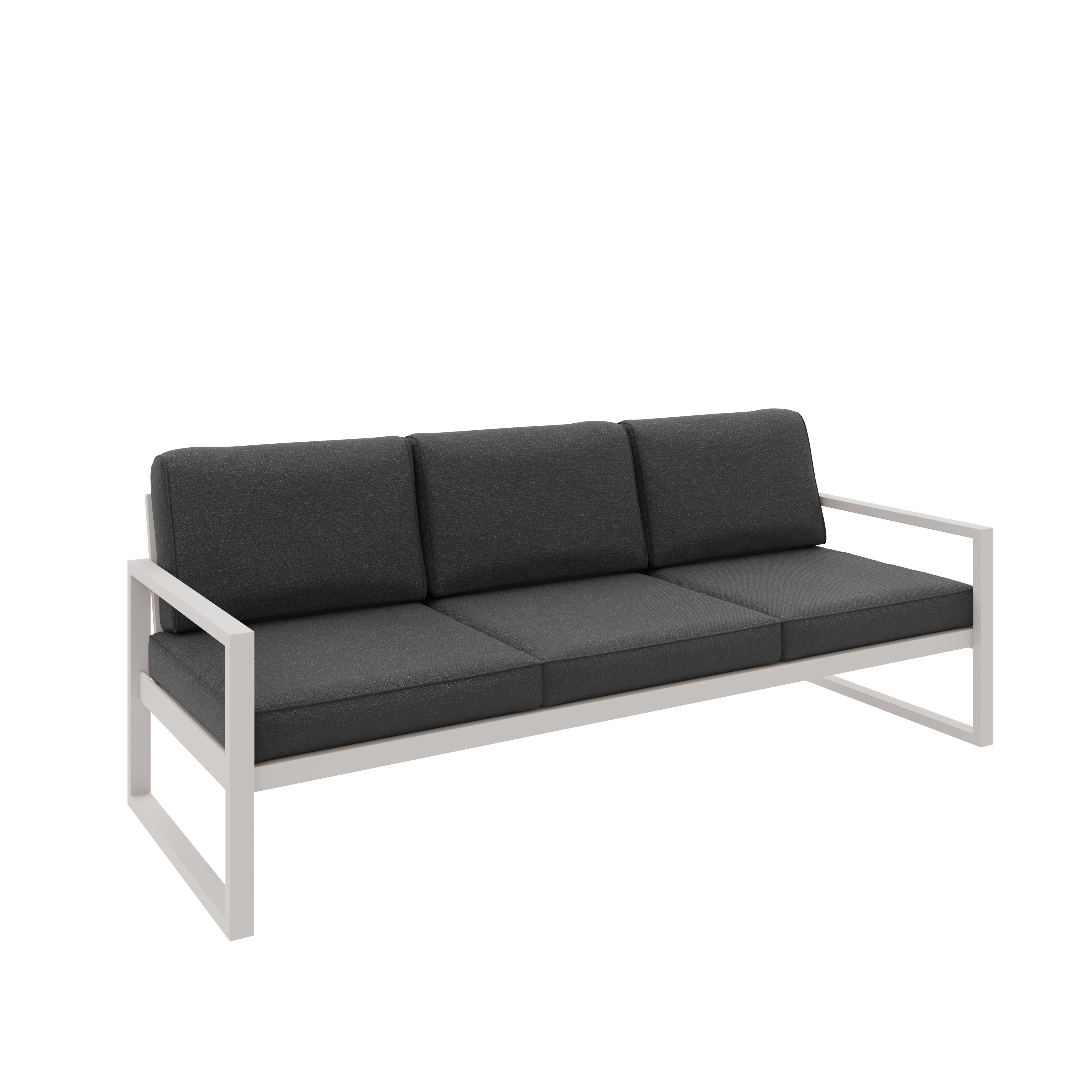Sofa ogrodowa 3-osobowa kaszmirowy stelaż + czarne poduszki