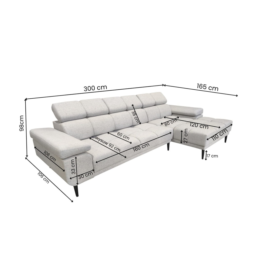Narożnik 300 cm Zieleń nowoczesny Relaxio Motion Corner z el.funkcją wysuwu siedziska