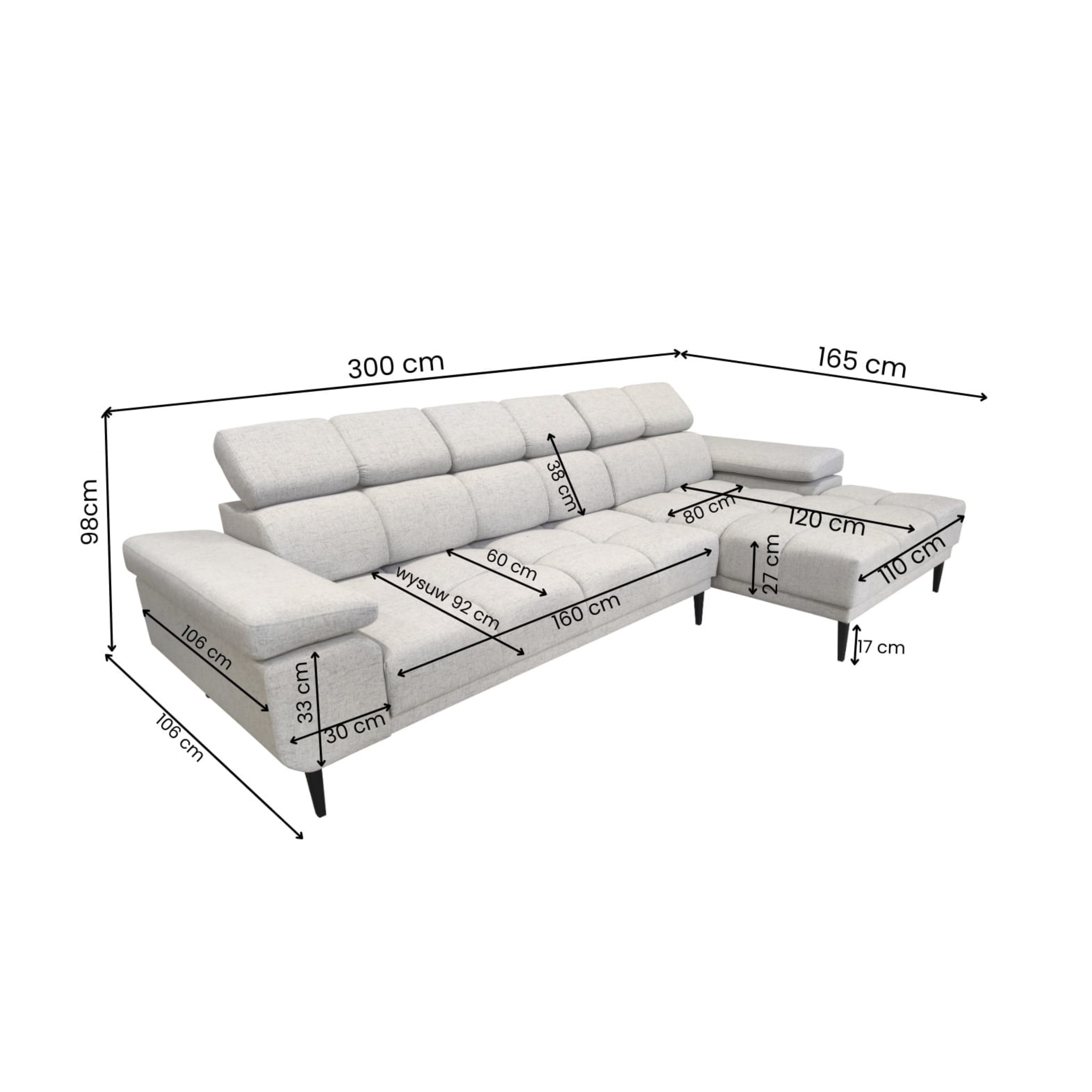 Narożnik 300 cm Beżowy nowoczesny Relaxio Motion Corner z el.funkcją wysuwu siedziska