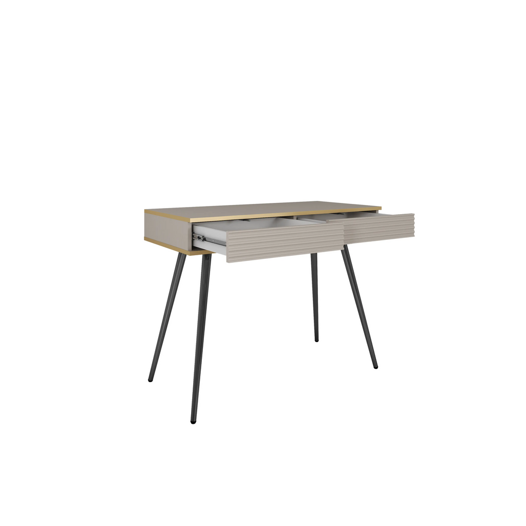 Toaletka Elisse 102cm - beżowa, ryflowany front, czarne nóżki