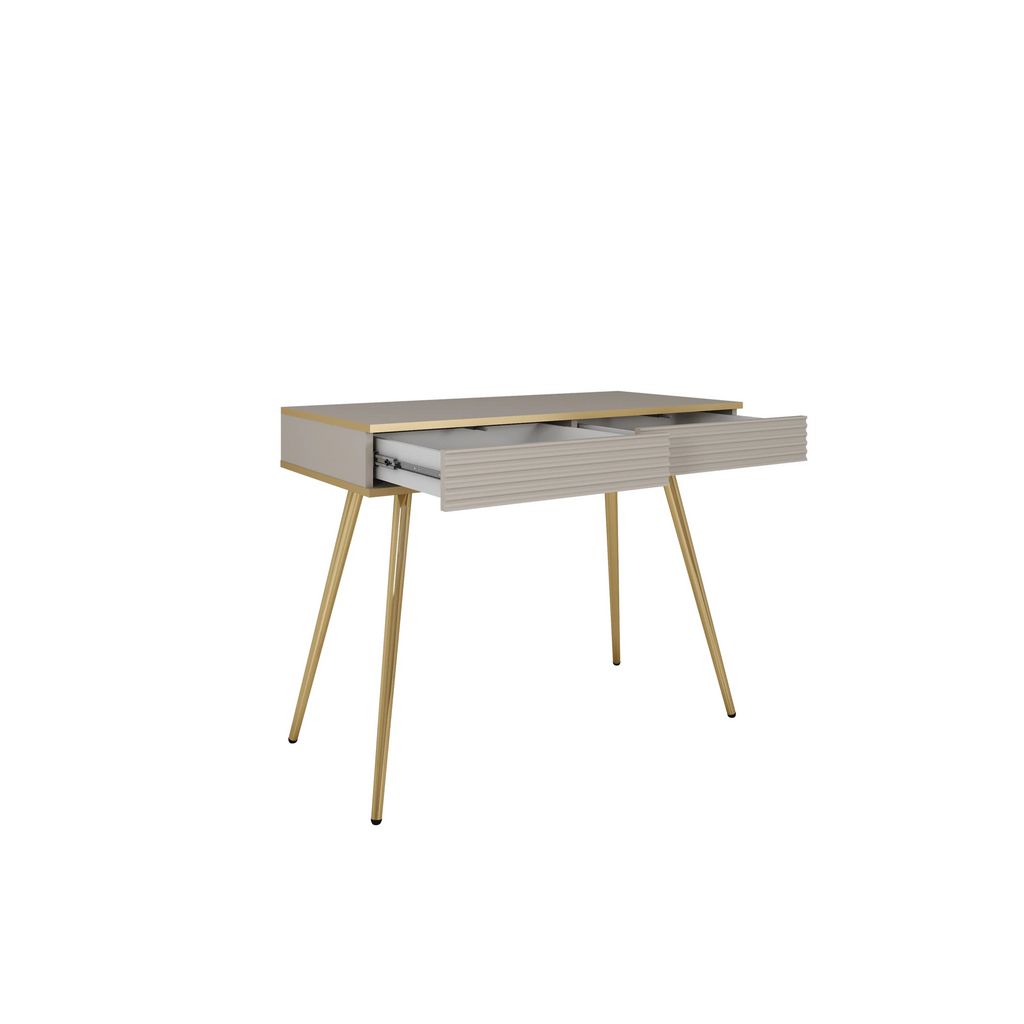 Toaletka Elisse 102cm - beżowa, ryflowany front, złote nóżki