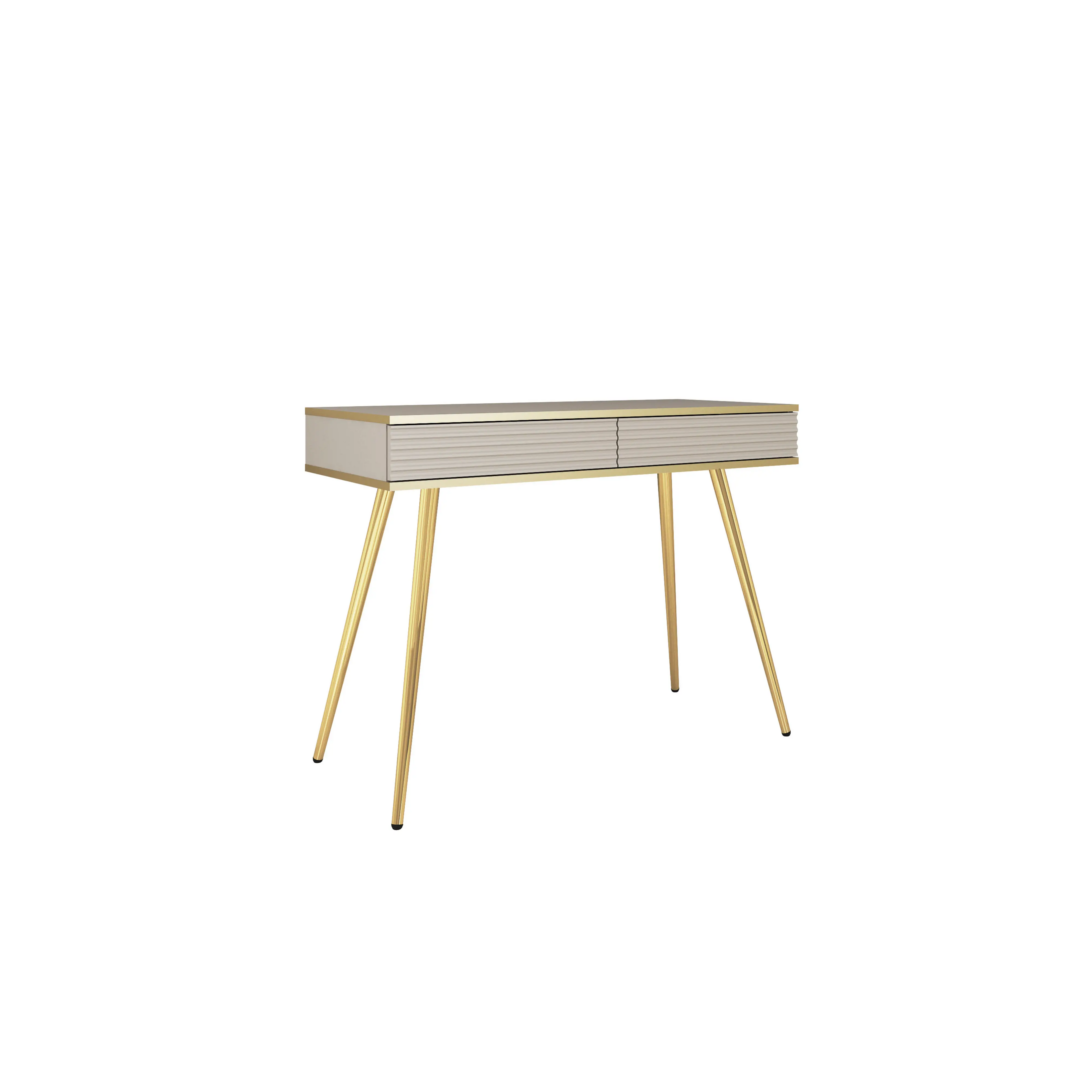 Toaletka Elisse 102cm - beżowa, ryflowany front, złote nóżki