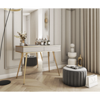 Toaletka Elisse 102cm - beżowa, ryflowany front, złote nóżki