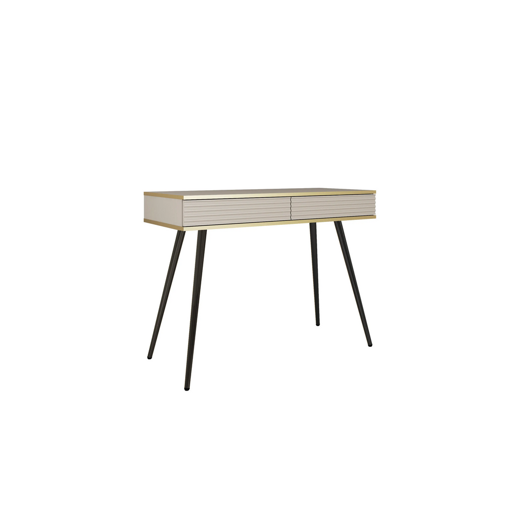 Toaletka Elisse 102cm - beżowa, ryflowany front, czarne nóżki